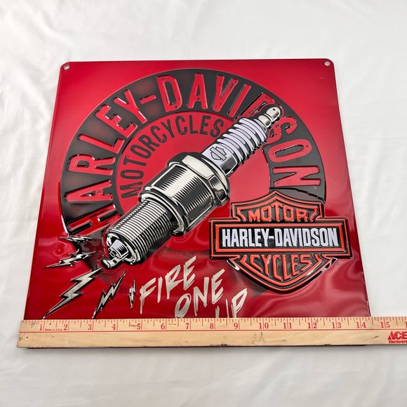 Harley Davidson Spark Plug Fire One 3D Metal Sign Advertisement - Picture 2 of 3